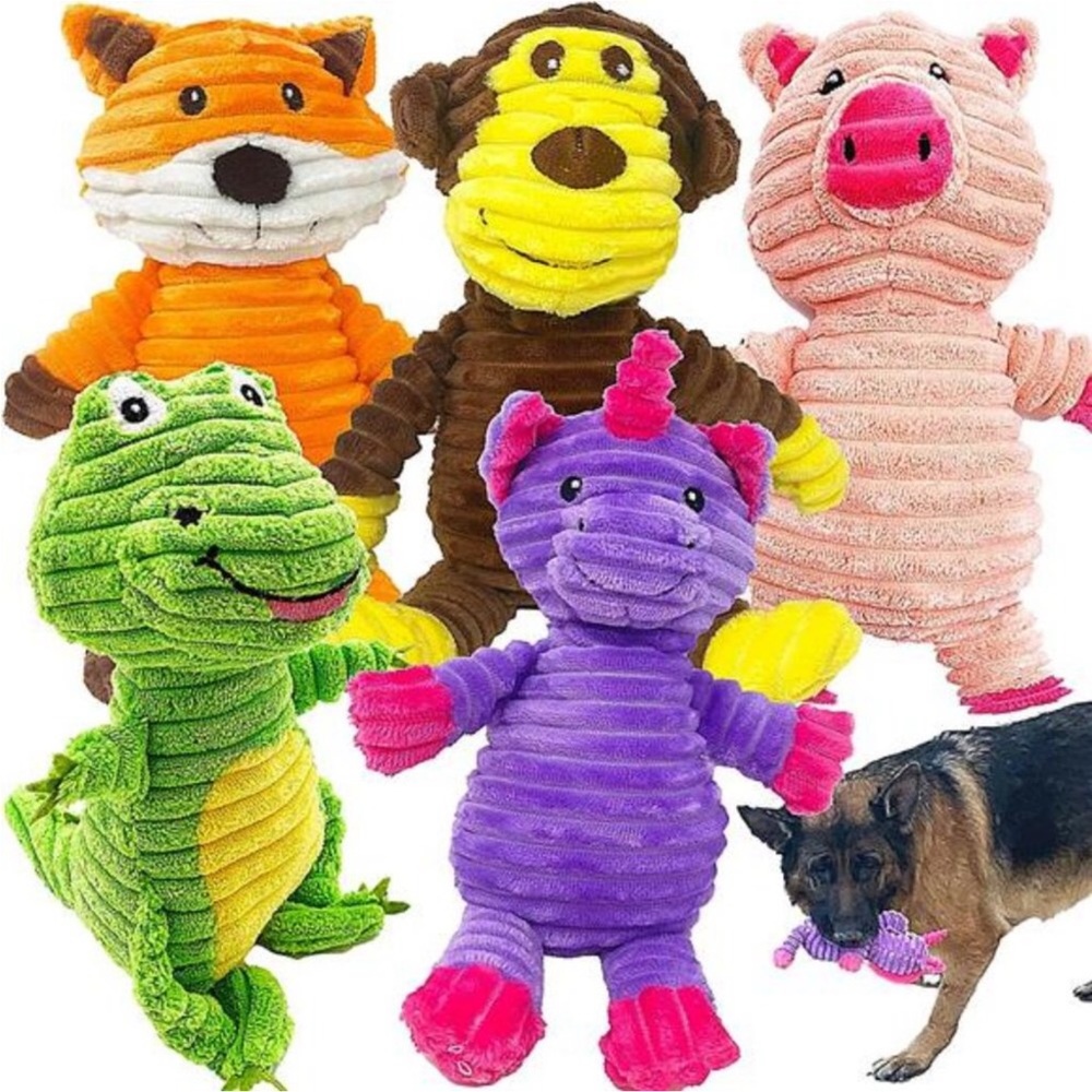5 Pack Plush Toys Assortment Value Bundle Puppy Pet Mutt Squeak Toy for Dogs
